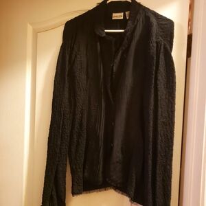 Chico's Lightweight Black Crinkle Embroidered Jacket